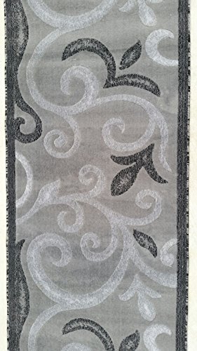 emirates Modern Long Runner Contemporary Area Rug Dark Grey Floral Design 525 (31 Inch X 9 Feet 10 Inch)