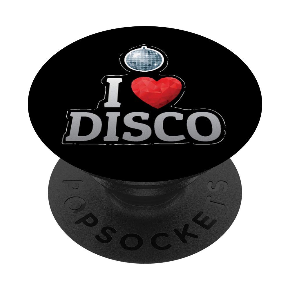 I Love Disco with Silver Cool Mirror Ball Heart Gift PopSockets PopGrip: Swappable Grip for Phones & Tablets