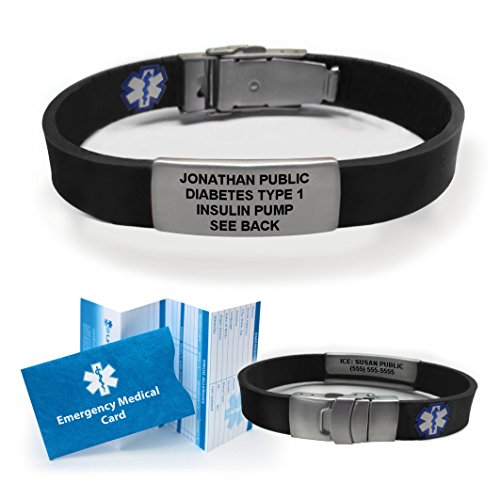 Sport/Slim Waterproof Medical Alert Bracelet. Incl. 9 Lines Engraving. Choose Colors! (Black) - Thumbnail 3