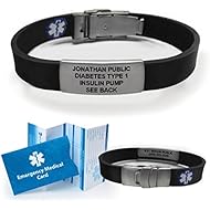 Sport/Slim Waterproof Medical Alert Bracelet. Incl. 9 Lines Engraving. Choose Colors! (Black)