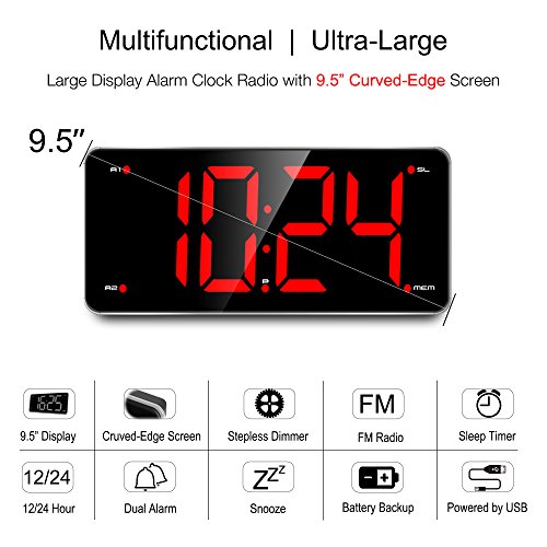 LIELONGREN Digital Alarm Clock Radio, Jumbo LED Digital Clock with 9.5