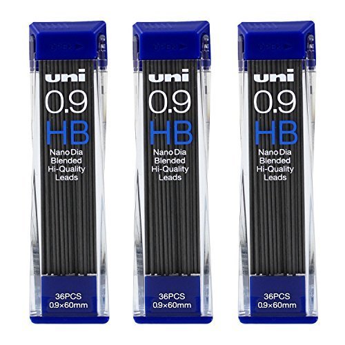 Uni-Ball Nano Lead Mechanical Pencil Lead Refills 0.9mm, HB, Black Lead, Pack of 108