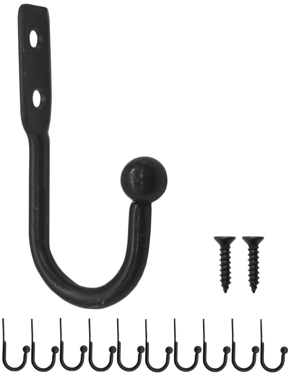 FUXXER® - Coat hooks, coat hooks, wall hooks, classic design, set of 10, including screws, 4.7 cm x 2.5 cm, black.