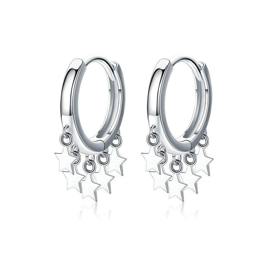 Star dangle Samll Huggie Hoop Earrings Sterling Silver Cartilage Earrings Hoops Dainty Christmas Gifts Cute Fashion Jewelry for Women Girls (Silver)