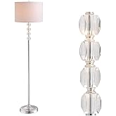JONATHAN Y Aubrey Floor Lamp 59.5" Crystal Metal, Clear/Chrome | White Linen Drum Shade, Glam Contemporary Standing Pole Light, UL Listed, LED Bulb Included