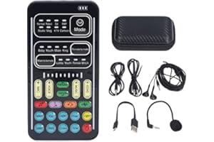 I9 Voice Changer Set, 8 Voice Changes Handheld Sound Card with 8 Sound Effects, LED Lights, for Phone, PC with 3.5mm Interfac