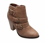 Forever Women's Buckle Strap Block Heel Ankle Booties, Tan 6.5