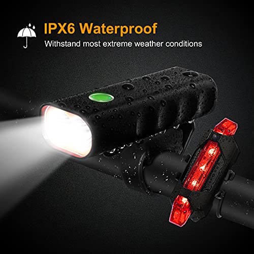 Lsnisni LED Bike Lights Set,USB Rechargeable Bicycle Front and Back Bike Light,3 Modes IPX6 Waterproof Headlight & Rear Light,for Safe Cycling Hiking Road Mountain Commuter