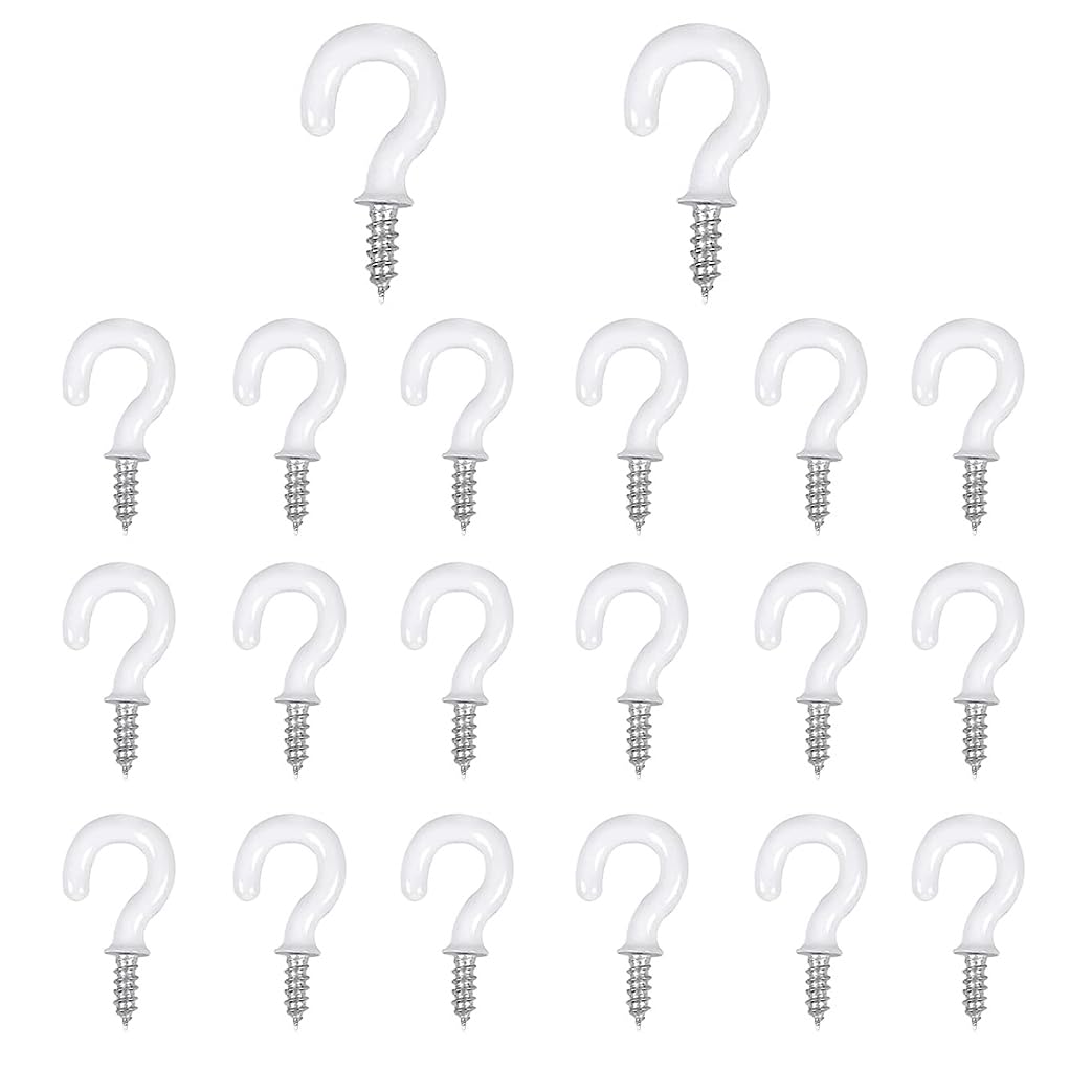 Aoktorkit 20 Pcs Screw in Hooks, White Cup Hooks, Screw Hooks for Wood Hanging Plants Home Organization,1-1/4"