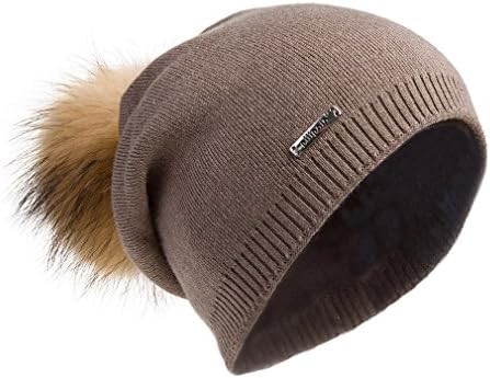 Pilipala Women Oversized Slouchy Beanie Bobble Hat by With Fur Pompom VC17601 Khaki Gold Pompom