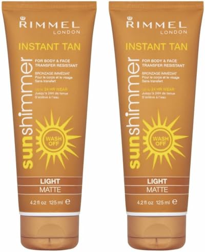 2x Rimmel London Instant Tan Sun Shimmer Light Matte 125ml Face Body Glow