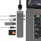 Thunderbolt 3 hub,Mastertool Aluminum USB Type-C Hub Multiport Adapter Combo for Macbook Pro 2016/2017 Thunderbolt 3 port 5K@60Hz, 4K HDMI,Pass-Through Charging,SD/Micro SD Cards Slots and 2 USB 3.0