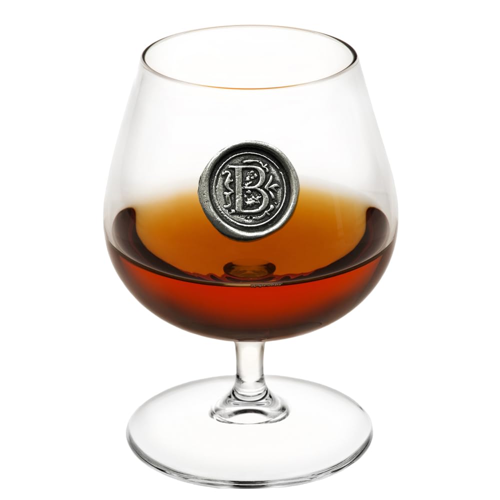 English Pewter Company 14.5oz Brandy Cognac Snifter Glass with Monogram Initial - Personalised Gift with Your Choice of Initial [MON202] (B)