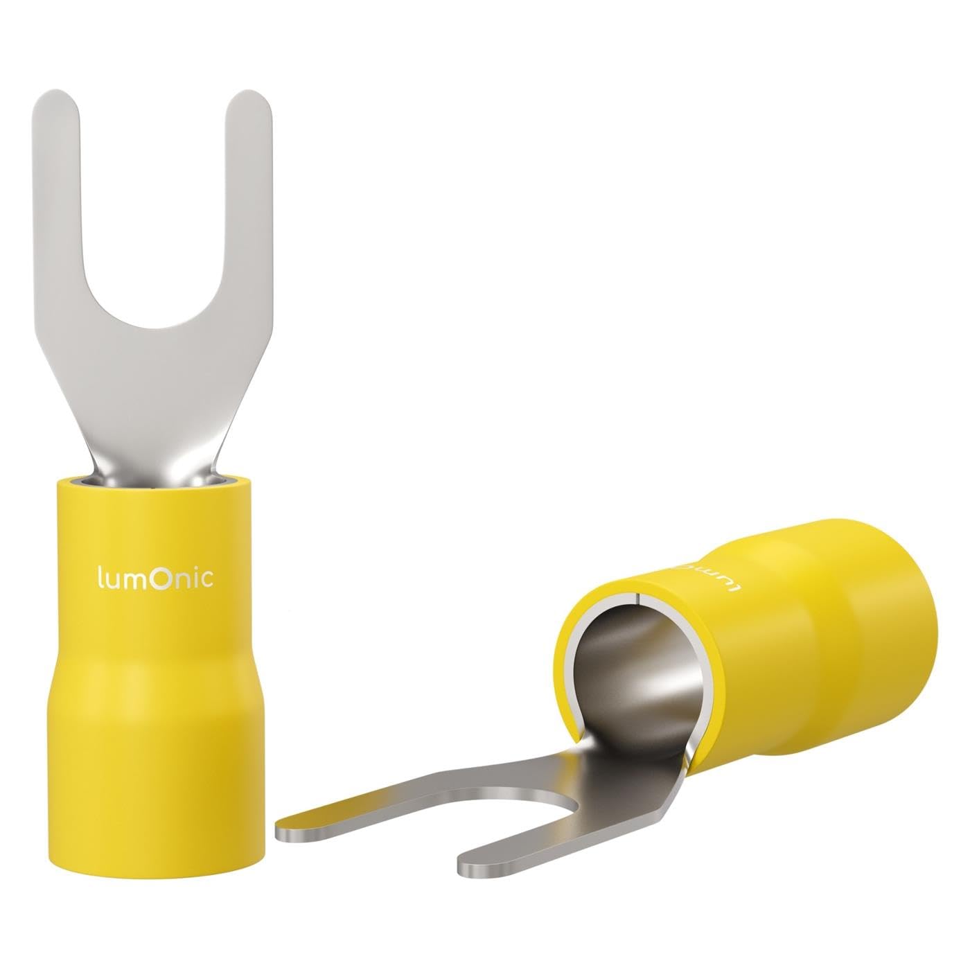 25x Forked Cable Lug Partially Insulated 4-6mm² Hole Diameter M4 Yellow Ring Lug Copper tinned