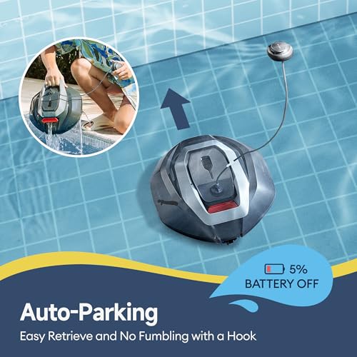 Pooleco Robotic Pool Cleaner, Pool Vacuum for Above & In-Ground Pool, Dual-Motor Suction, 90Mins Runtime Automatic Self-Parking, 2.5h Fast Charging, Up to 850 Sq.ft, Pooleco S110