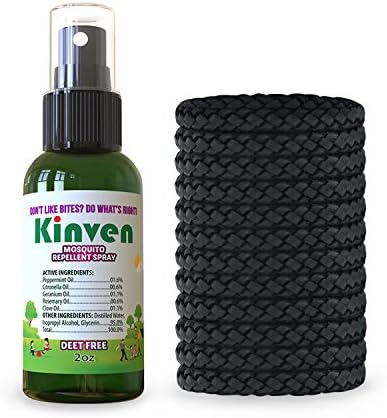Kinven Anti Mosquito Repellent Bundle - Mosquito Repellent Braclet &amp; Spray, Waterproof, Natural, DEET-free, Indoor &amp; Outdoor Protection for Adults &amp; Kids (2oz spray bottle + 12 bracelet, Black)