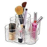 mDesign Textured Cosmetic Organizer Spinner for Vanity Cabinet to Hold Makeup, Hair Brushes, Beauty Products - Clear