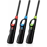 Long Reach BBQ Utility Lighter with Safety Lock, Multipurpose for Grill, Candles, Stove, Fireplace, Assorted Colors, 3 Pack