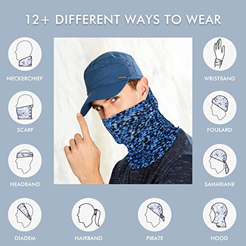 Labato 3 Packs Face Bandana Mask with Ear Loops, Cooling Neck Gaiter Scarf Reusable Washable Cloth Bandanas Sun Protection Balaclavas for Cycling Camping Hiking Fishing (Blackbluered)