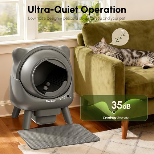 Cavrtbany Automatic Cat Litter Box, Self Cleaning Litter Box, Robot Litter Box for Multiple Cats, Litiere Pour Chat Autonettoyant, with Smart APP Control and 5 Safety Sensors, with Trash Bags, Gray