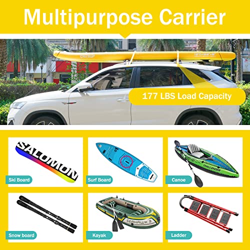 Kayak Roof Rack,Soft Roof Rack Pads,Universal Car Roof Rack for Surfboard/Ski/Kayak Paddle Board/Luggage Carrier System Include 2 Tie Down Straps,2 Tie Down Rope,2 Quick Loop Strap,and Storage Bag
