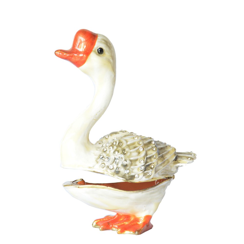 Grey Goose Trinket Box Jewelry Box Hand Painted Decorative Box with Hinged Lid Ring Earring Holder Farm Animal Figurine Collectible