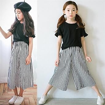 Amazon ワイドパンツ 韓国子供服 ワイドパンツ ボーダー 韓国 子ども