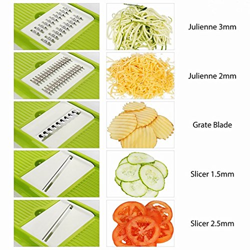 CACASO Mandoline Premium Vegetable Potato Slicer Grater Cutter for Tomato Onion, Cucumber, Zucchini Pasta, Cheese, Julienne Veggie Peeler Chopper Kitchen, Green