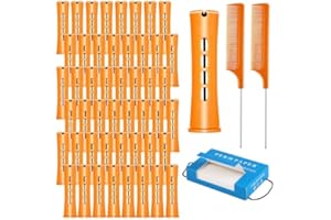Sedir 48 Pieces Orange Hair Perm Rods, 3.3x0.86 Inch Curler Perm Rods Cold Wave Perming with 2 Steel Pintail Comb & 300 Piece
