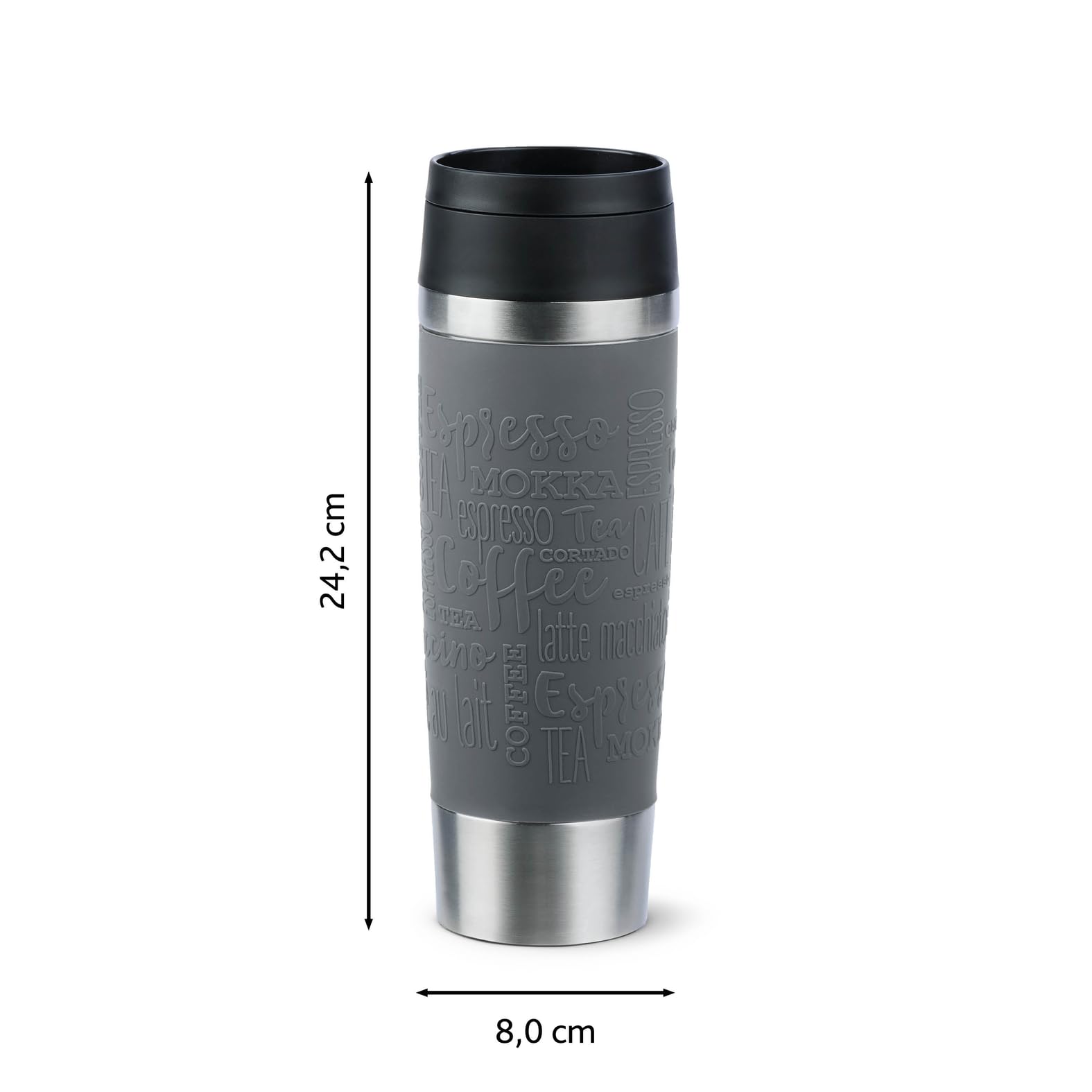 Emsa N20223 Travel Mug Classic Isolierbecher 0,5 Liter, neuer Komfort-Schraubverschluss, Edelstahl, 6h heiß und 12h kalt, 100% dicht, spülmaschinenfest, 360°-Trinköffnung, Dunkelgrau 9