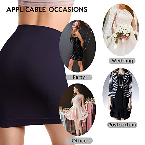+MD Women's Shapewear High Waisted Nylon Firm Tummy Control Half Slip Body Shaper BlackL