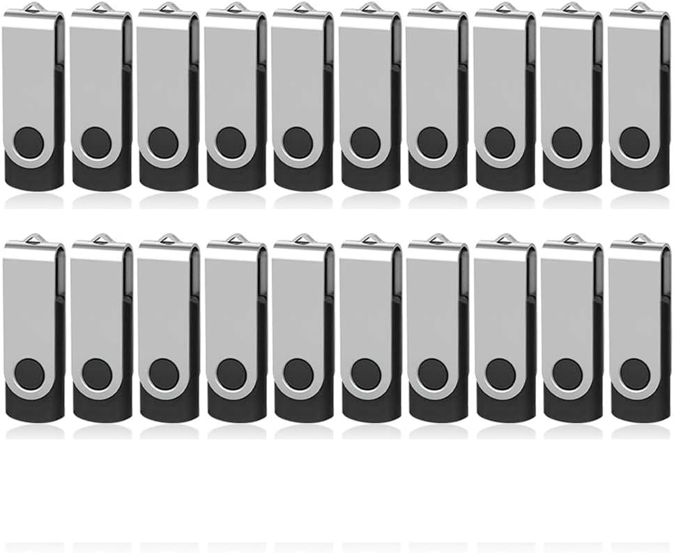 USB Sticks 32 GB 20 Pack, KOOTION Premium USB 2.0 Classic Swivel USB 32 GB Flash Drive Pen Drive Memory Stick Thumb Drive Bulk Jump Drive Pack 20 Pcs Computer Data Storage Black