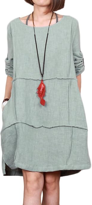 Vogstyle Women's Linen Dress Summer Clothing Light Blue: Amazon.co.uk: Clothing