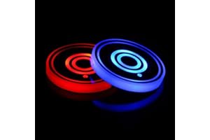 LEDCARE LED Car Cup Holder Lights,7 Colors Changing USB Charging Mat Waterproof Cup Pad, LED Interior Atmosphere Lamp Decoration Light Car Accessories (2pcs) (2 Rings)