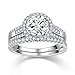 BONLAVIE 3.45ct 925 Sterling Silver Cubic Zirconia Halo Anniversary Wedding Band Engagement Ring Bridal Set