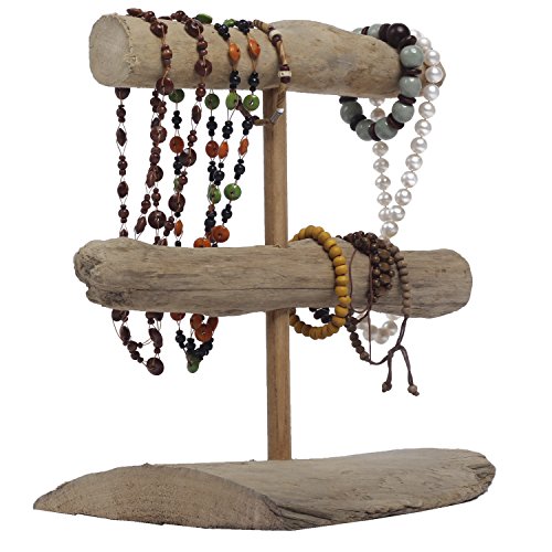 Handmade 2-Tier Natural Driftwood Double T-Bar Bracelet Organizer Holder