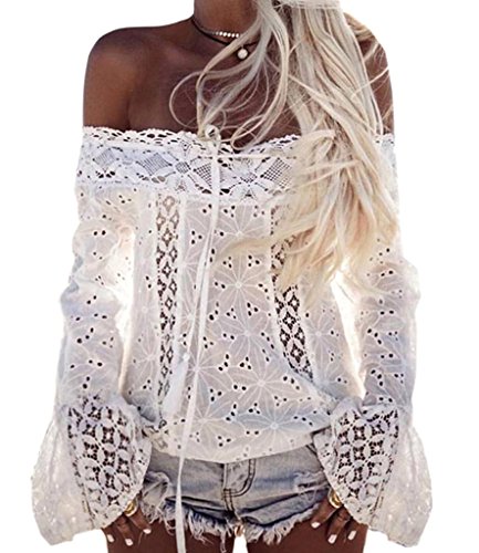 Akery Women's Lace Off Shoulder Casual Blouse Tops Shirts
