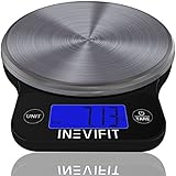 INEVIFIT DIGITAL KITCHEN SCALE, Highly Accurate Multifunction Food Scale 13 lbs 6kgs Max, Clean Modern Black with Premium Stainless Steel Finish. Includes Batteries &amp; 5-Year Warranty
