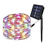 SOLARMKS Solar String Lights, 150 LED Fairy Lights 8 Mode Flexible Multi-Colored Copper Wire Lights, Waterproof Outdoor String Lights for Patio Garden Yard Window Christmas Xmas Tree Decorative