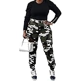 OLAMIOSO Woman's Casual Camouflage Camo Cargo Long Pants with Pockets