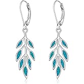 Leaf Earrings for Women Sterling Silver Blue Opal Earrings Leverback Dangle Drop Nature Opal Leaf Jewelry Gifts