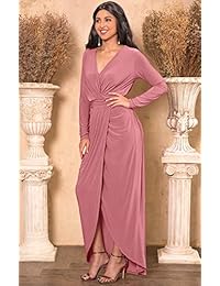 KOH KOH vestido largo de manga larga para dama, vestido de cóctel con cuello en V