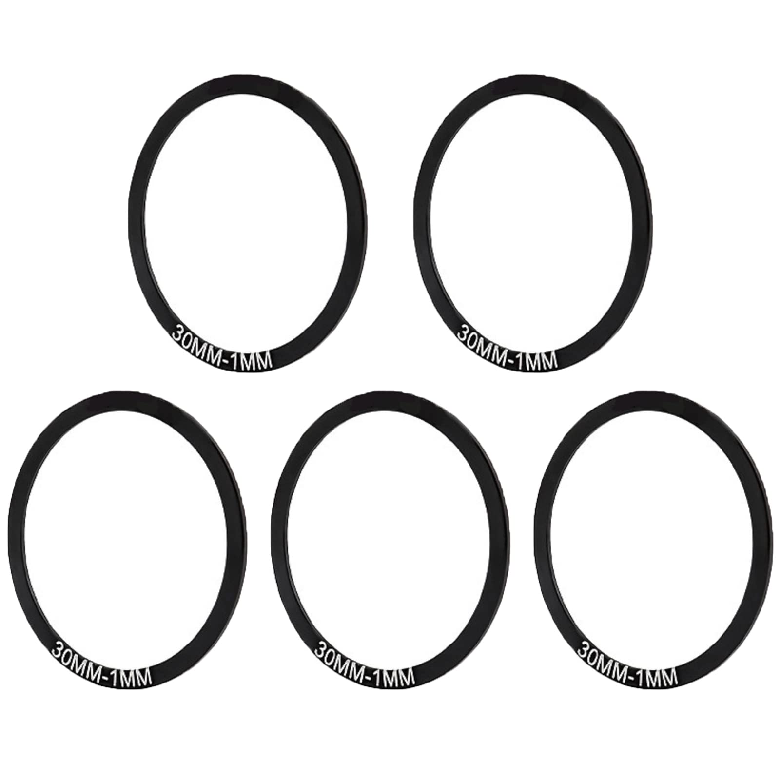 Yundxi 5 Pieces Bicycle Washer Set Road Bike Bottom Bracket Speed Cassette Washer Anodized Aluminum Alloy MTB Flywheel Hub Washer Spacer (Black Dia. 30mm Thick 1mm)