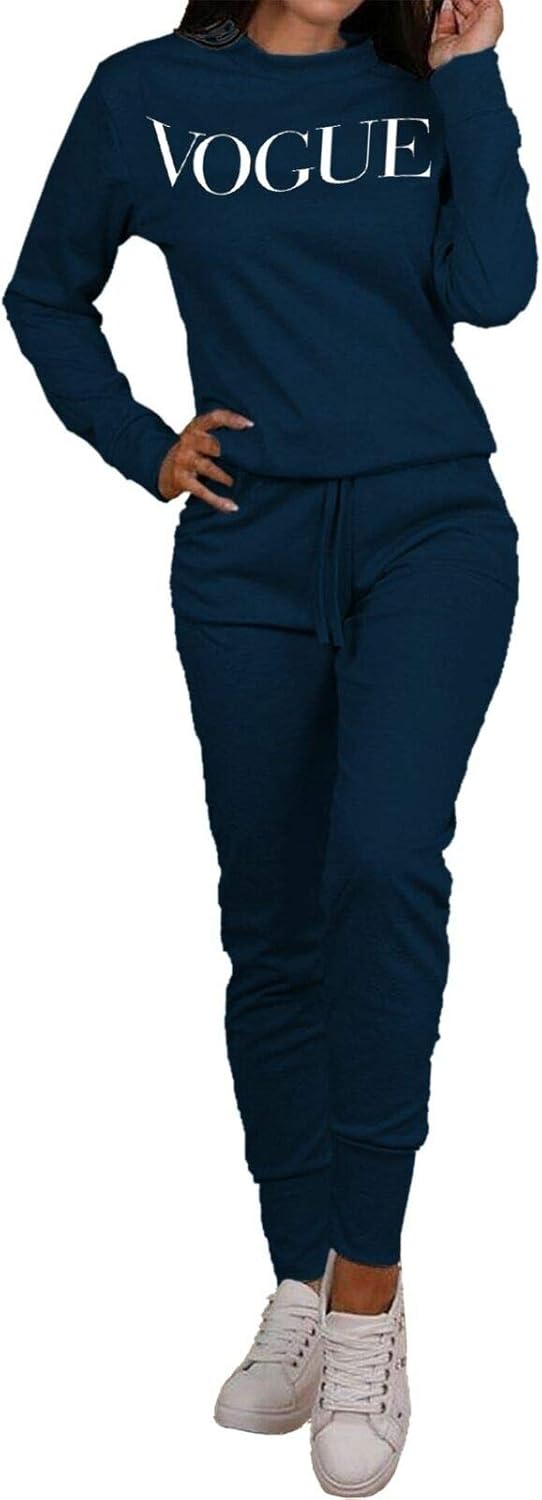 shelikes Womens Vogue Print 2 Piece Loungewear Tracksuit Ladies Top and