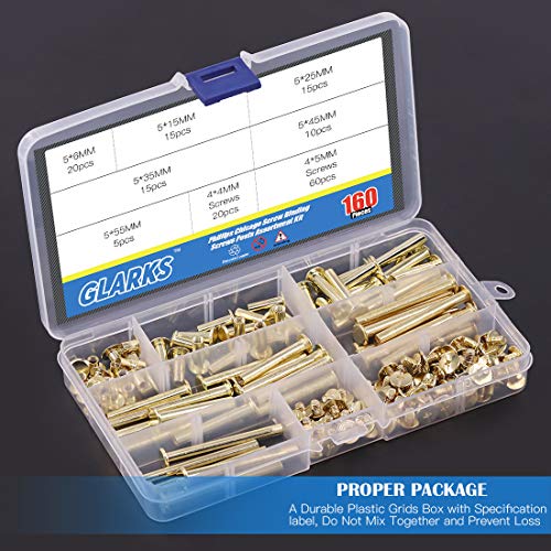 image for Glarks 80 Sets Chicago Screws Assortment, M5 x 6/15/25/35/45/55 Brass 