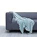 DOZZZ Fluffy Chenille Knitted Throw Blanket with Decorative Fringe for Home Décor Bed Sofa Couch Chair Aqua