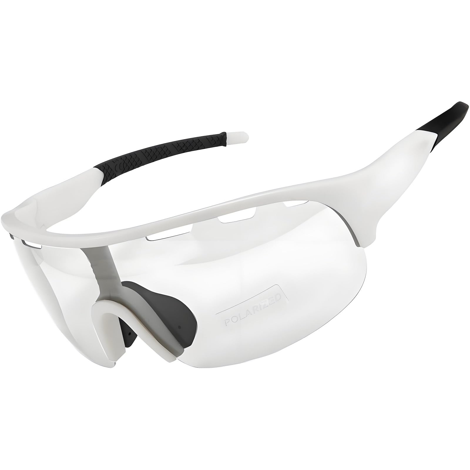 SAWUTPV Photochromic Cycling Glasses Windproof UV400 Protection Polarized Sports Bike Sunglasses for Men Women (White)