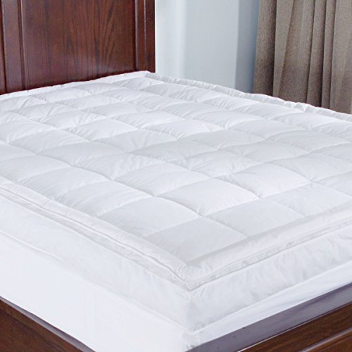 PUREDOWN - Premium Goose Down Mattress Pad Bed Topper, 75% Feather/25% Down White, Queen Size