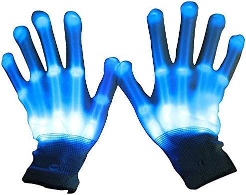 LED Gloves, Glow In The Dark Light Up LED Skeleton Hand Rave Gloves For Party Christmas Child Gifts, By Milota (Blue)