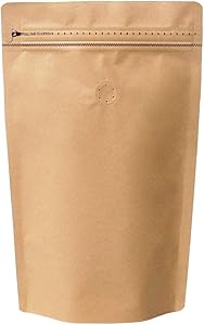 50 Pieces 8 Ounce Stand Up Coffee Bags - High Barrier Kraft Paper Coffee Pouches with Pull Tab Zipper & Degassing Valve, 50 pcs (8oz, 0.5lb, Natural Kraft)